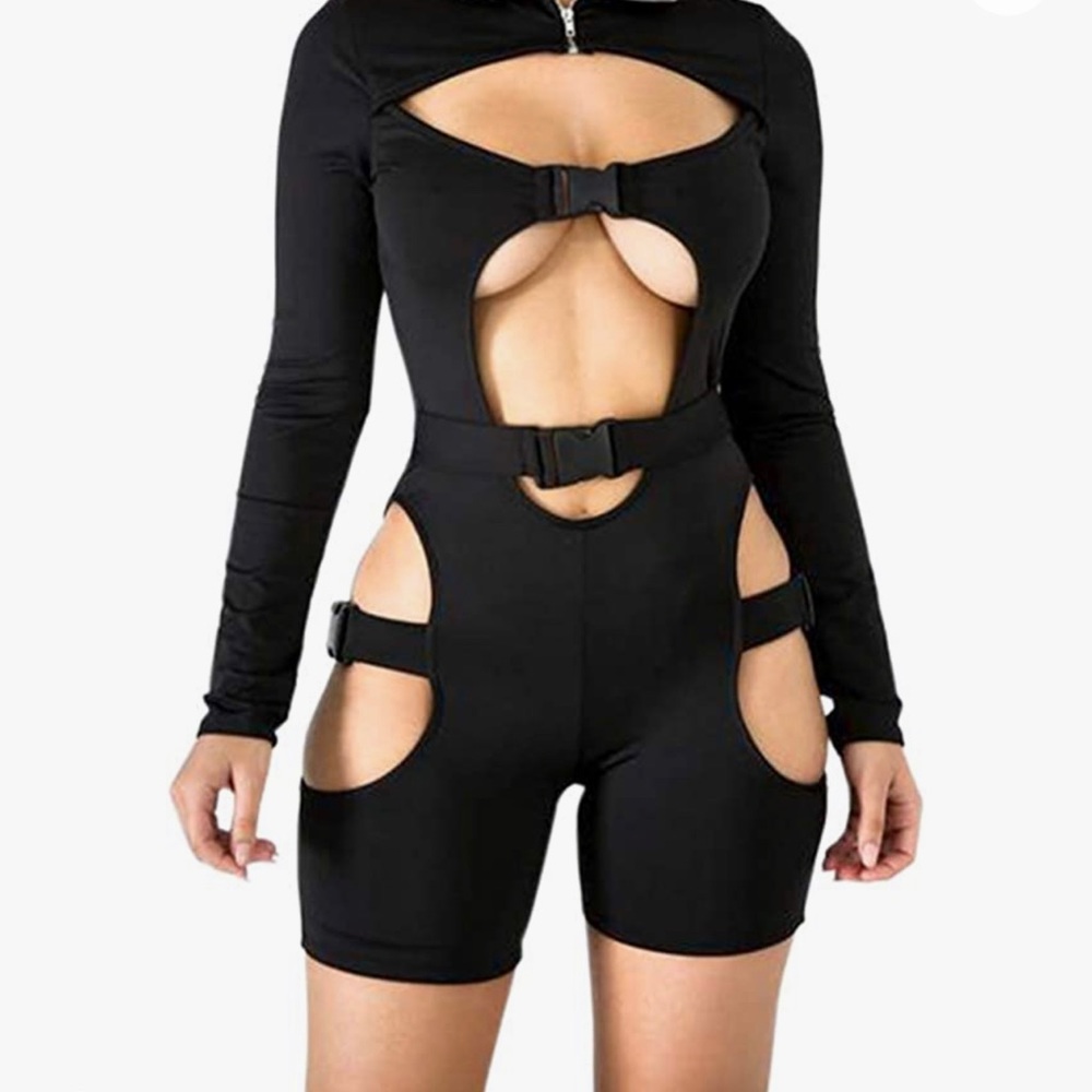Spandex buckle rave romper